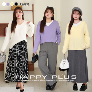 Gentle Naked Andi Velvet V-Neck Loose Knitted Sweater Moisturizing 9067 plus size Commuter V-Neck Loose Solid Color Knitted Sweater