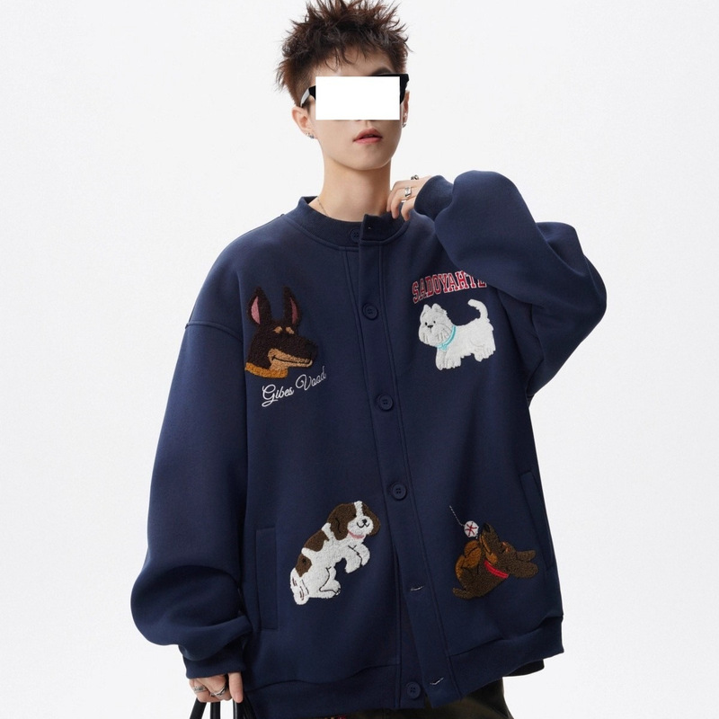 Spring and Autumn Men's Retro Trendy Brand Towel Embroidery Heavy Cardigan Trendy Brand Couple Versatile Casual Jacket Coat Spring and Autumn Men's Retro Trendy Brand Towel Embroidery Heavy Cardigan Trendy Brand Couple Versatile Casual Jacket Coat