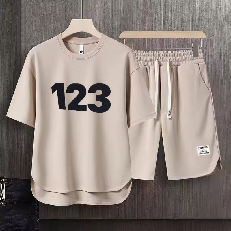 Men's Clothing 2024 Waffle Casual Summer Suit Men's Loose Teen Short sleeved T shirt Shorts Handsome Two piece Suit_mkmklike.com