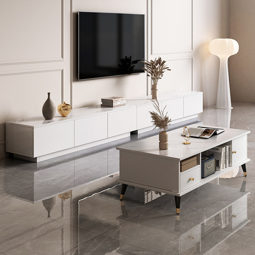 TV cabinet modern minimalist home living room small apartment floor cabinet French cream style TV cabinet coffee table combination