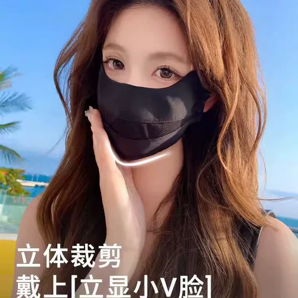 Summer Sun Protection Mask for Women, Outdoor Uv Protection Ice Silk Thin Three-Dimensional Eye Protection Breathable Ice Silk Sun Protection Face Mask
