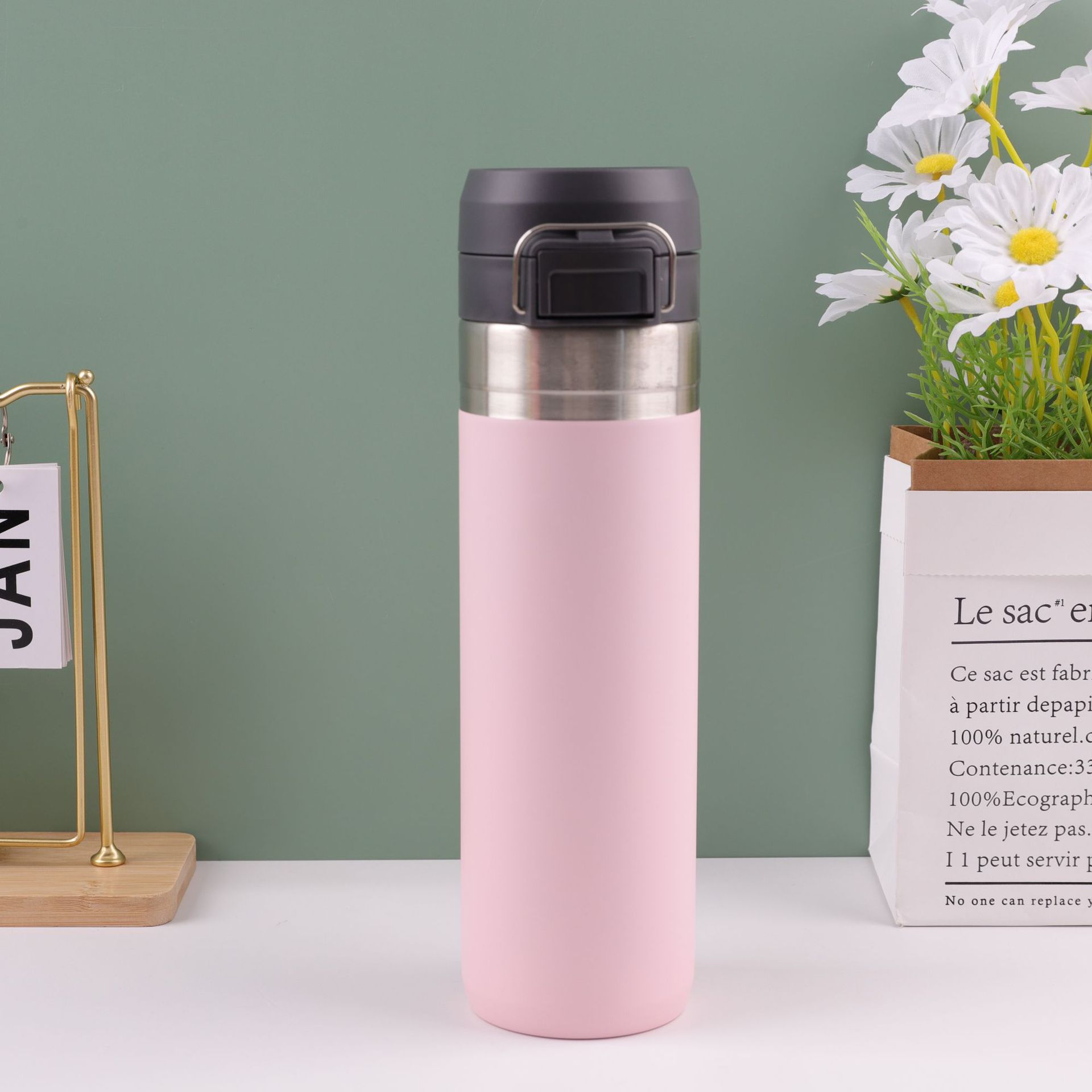 Nuevo termo de rebote de acero inoxidable 304 transfronterizo, botella de agua deportiva portátil, taza de agua doméstica simple al por mayor