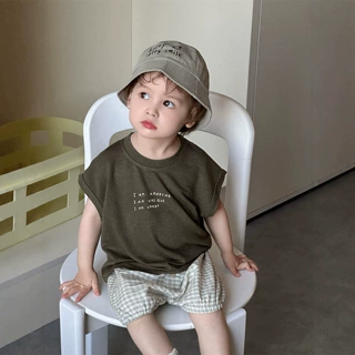 儿童衣服薄款宝宝夏装男童字母短袖T恤格子短裤套装厂家批发定制