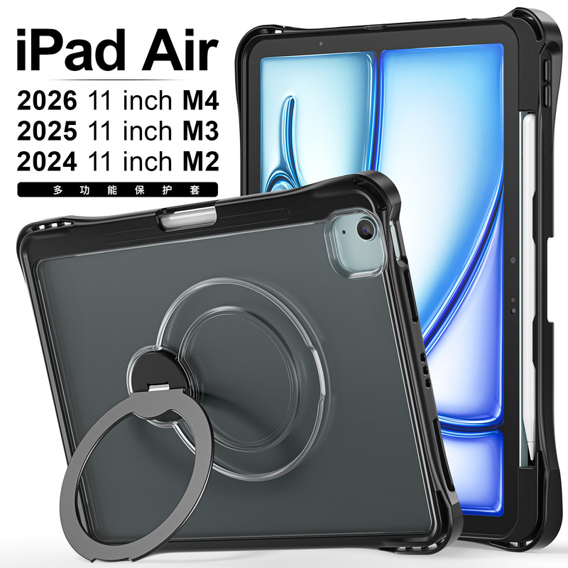 iPad Air 11inch M4/M3/M2 Anti-Fall Protective Case with Magnetic Rotating Stand and Pen Slot Transparent Shell