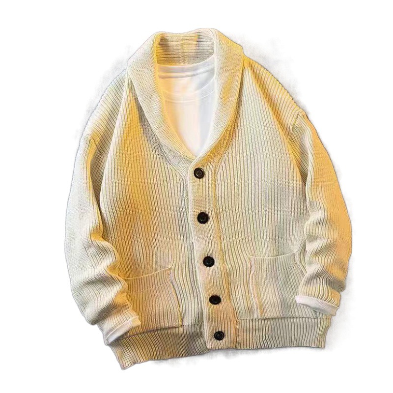 Men’s Retro Knitted Cardigan Jacket, Green Fruit Collar Knitwear_voghion.com