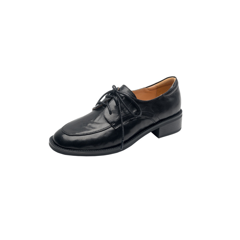 Britischer Retro Schnürschuh Aus Leder Mit Niedrigem Blockabsatz_voghion.com