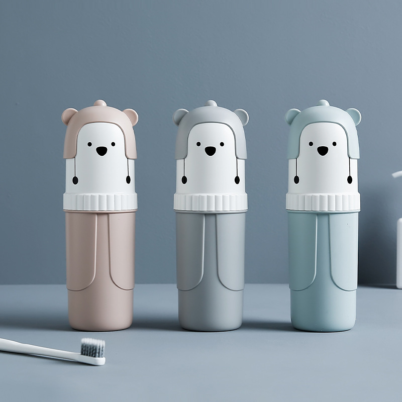 Couple Toothpaste Toothbrush Tube Business Trip Travel Portable Plastic Toothbrush Storage Box Cartoon Bear Toothbrush Box Bathroom