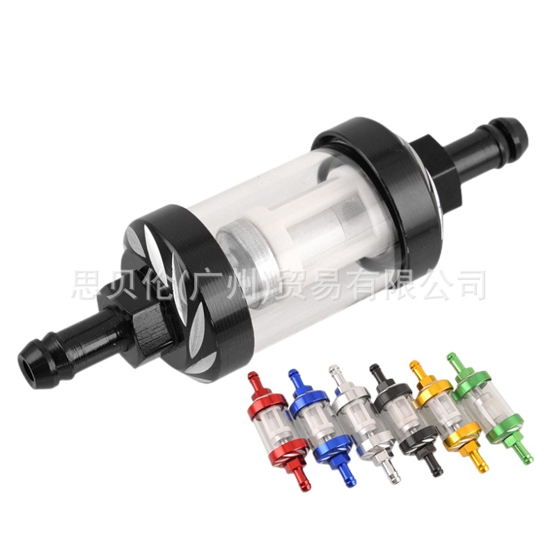 Motorcicleta filtro de gasolina universal filtro CNC modificado filtro de metal desmontable vidrio transparente rojo