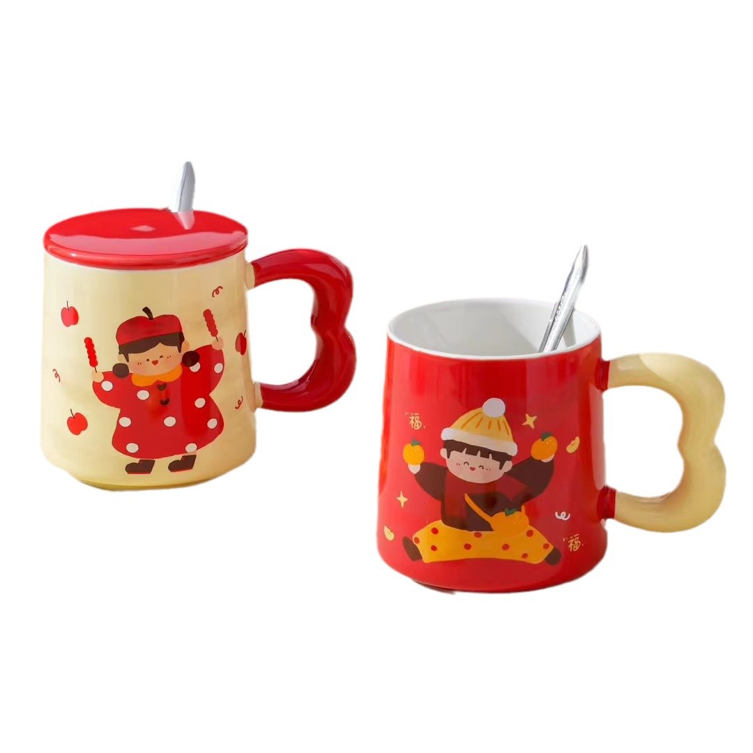 Creativo chico niña Año Nuevo taza de regalo para pareja caja de regalo de cerámica taza de café china de boda