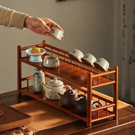 桌面博古架小型茶杯架子茶具收纳架紫砂壶置物架新中式装饰品摆件