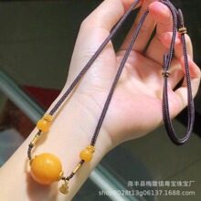 原创设计手工编织天然鸡油黄蜜蜡老花蜡单珠新中式国风项链锁骨链