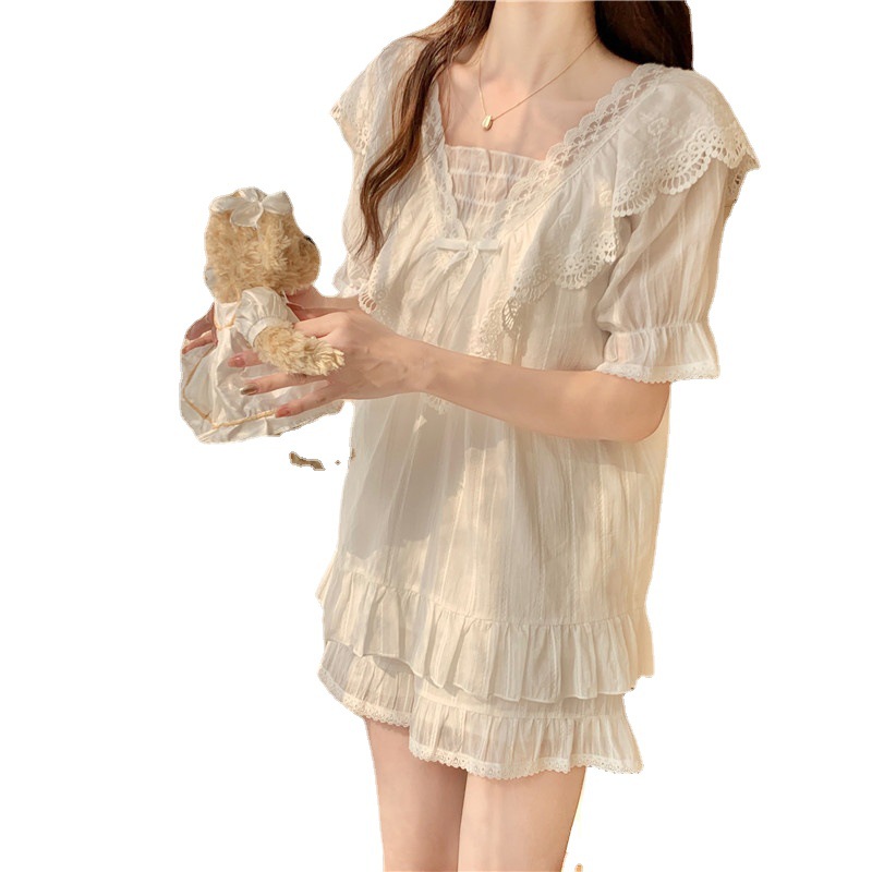 Corea del Sur ins verano de las mujeres nuevo estilo corte retro francés con volantes manga corta Home wear pijamas traje