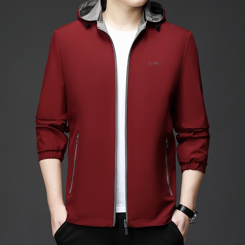 2025春秋季新款加厚男士连帽夹克外套双面穿商务休闲纯色茄克衫外