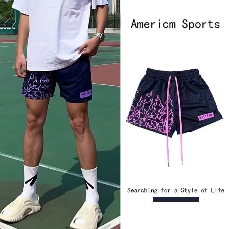Summer National Trendy American Flame Basketball Shorts Trendy Brand Wear-resistant Cheap Sports Triple Pants Breathable Quick-drying Training Pants
