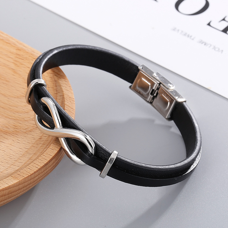 Europe and the United States cross-border wholesale leather bracelet punk woven 8 word bracelet charm leather stainless steel men's bracelet