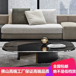 轻奢钢化玻璃茶几不锈钢客厅小圆桌高端意式现代设计师家具
