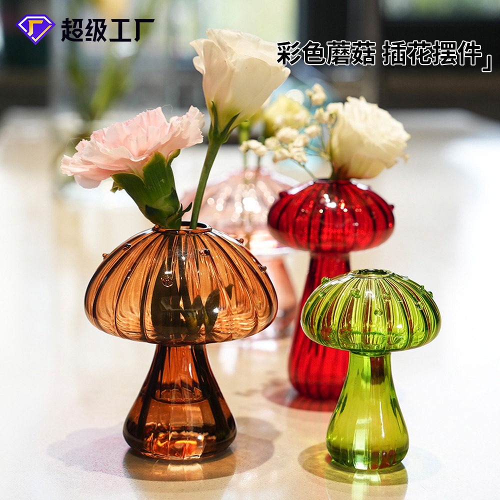 Florero de Vidrio con Forma de Hongo de Vidrio Borosilicato Alto Decorativo, Hidropónico para Hogar