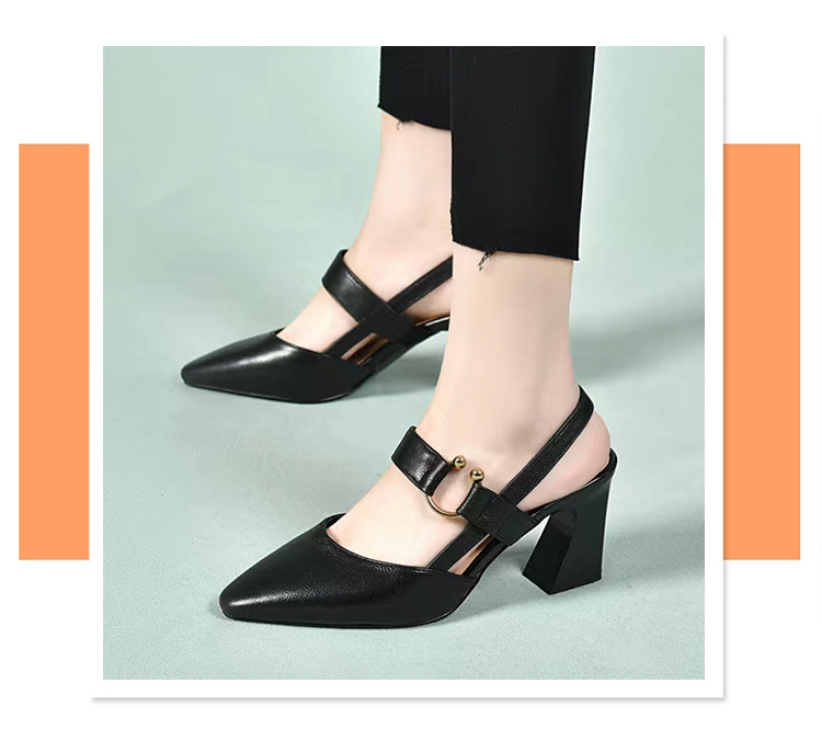 Sandal nữ mũi nhọn quai ngang da thật gót 5 cm — Màu mơ 5 cm chi tiết 2
