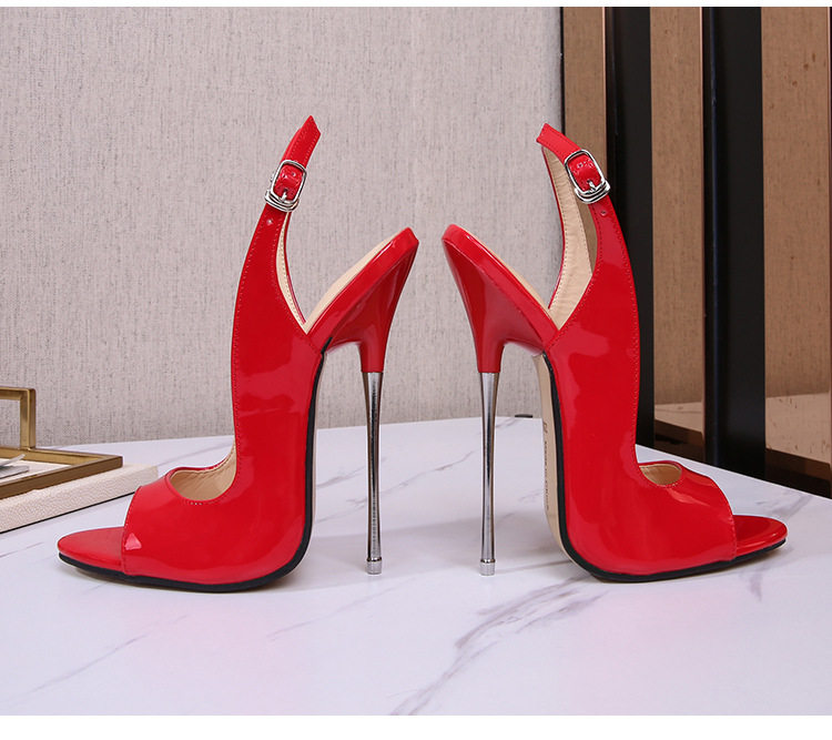 Dép sandal nữ cao gót mũi cá tính gót mảnh 16 cm phong cách Âu Mỹ — Màu đen, Màu đỏ, Đỏ đào chi tiết 30