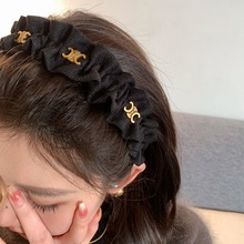 黑色高颅顶发卡发箍女2023年新款褶皱宽边头箍高端发饰慵懒风