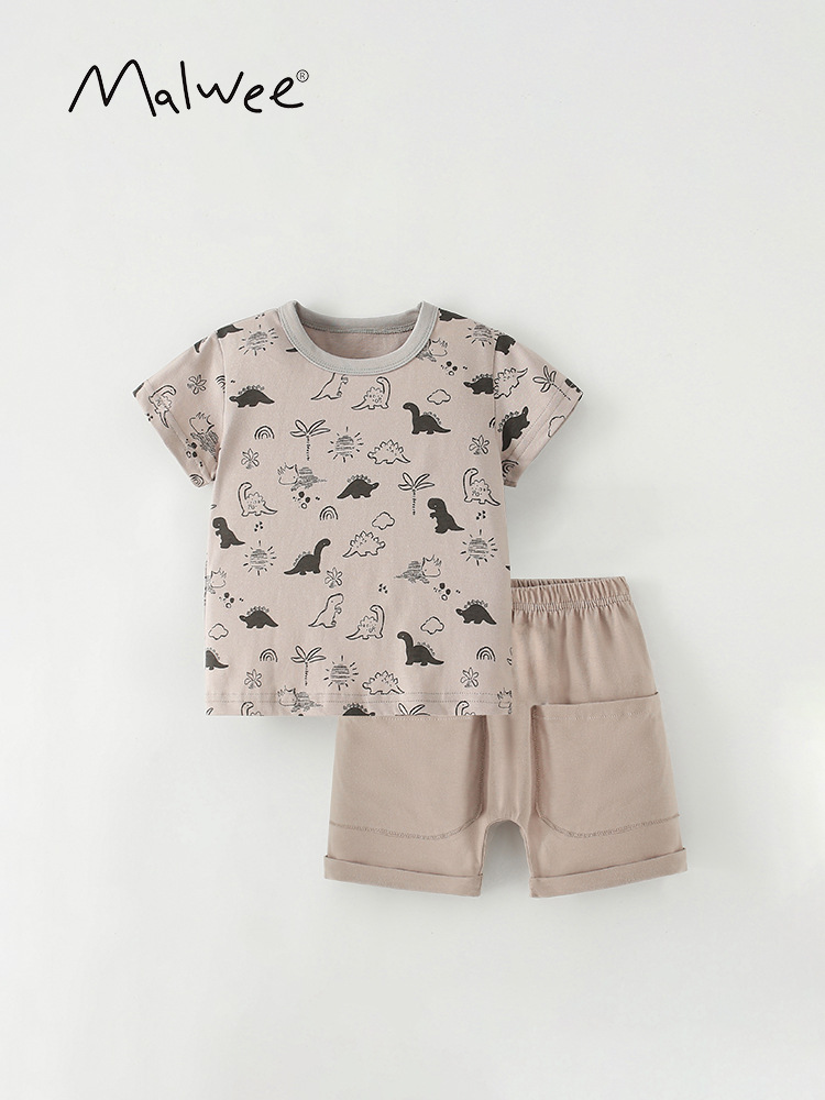 Malwee set de niños de verano nuevo estilo europeo y americano para niños de mediana edad cuello redondo casual mangas cortas pantalones de estilo extranjero dos piezas set