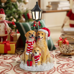 クロスボーダー新製品クリスマス犬ライト付きかわいい子犬ゴールデンレトリバー樹脂工芸品クリスマス装飾雰囲気ライト