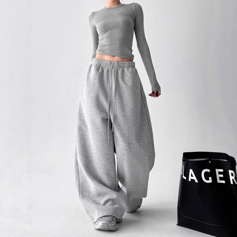 Gray Classic Sports Pants for Women 2025 Autumn New High-Waisted Slimming Loose Casual Pants Straight Wide-Leg Sweatpants Trendy Gray Classic Sports Pants for Women 2025 Autumn New High-Waisted Slimming Loose Casual Pants Straight Wide-Leg Sweatpants Trendy