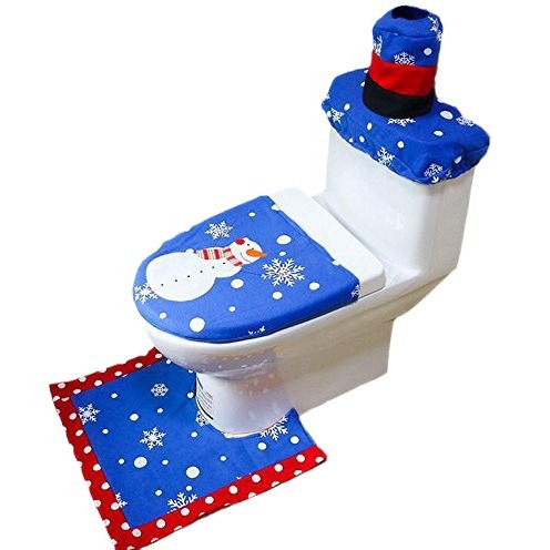 Cubierta de inodoro de Navidad caliente transfronteriza ancianos muñeco de nieve cubierta del inodoro estera del piso cubierta del tanque de agua cubierta del tejido conjunto de tres piezas