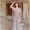 Dress, summer clothing, long skirt, for plus size ladies, fitted, western style, mid-length, floral print