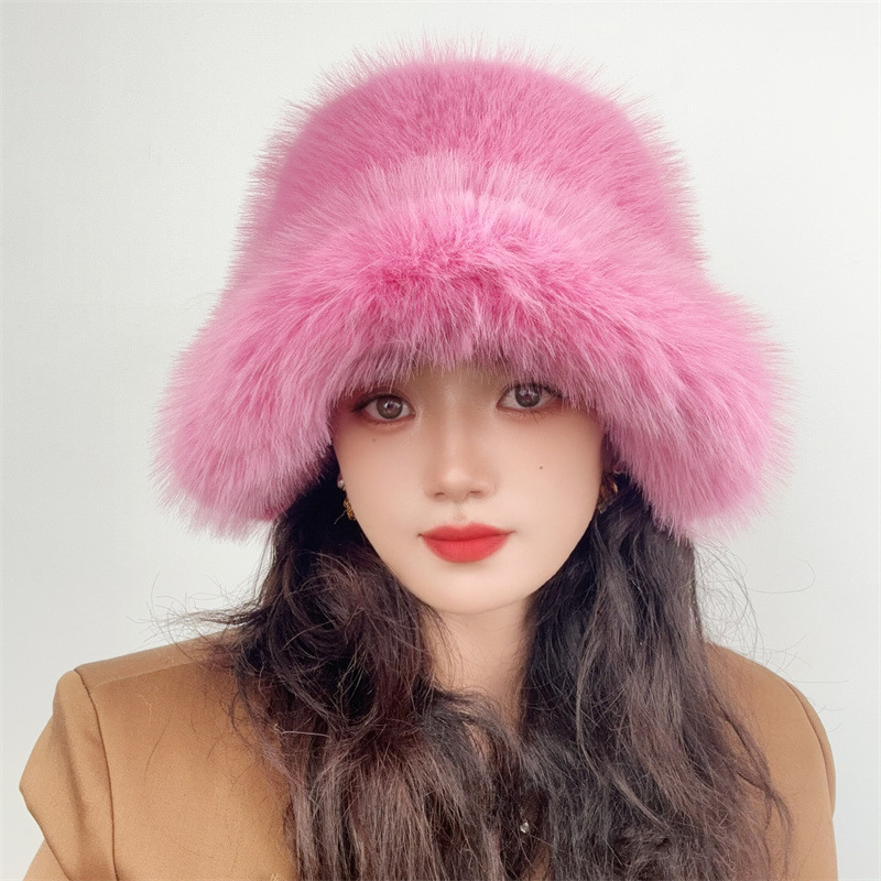 Lyxig vinter bucket hat i fuskpäls unisex_voghion.com