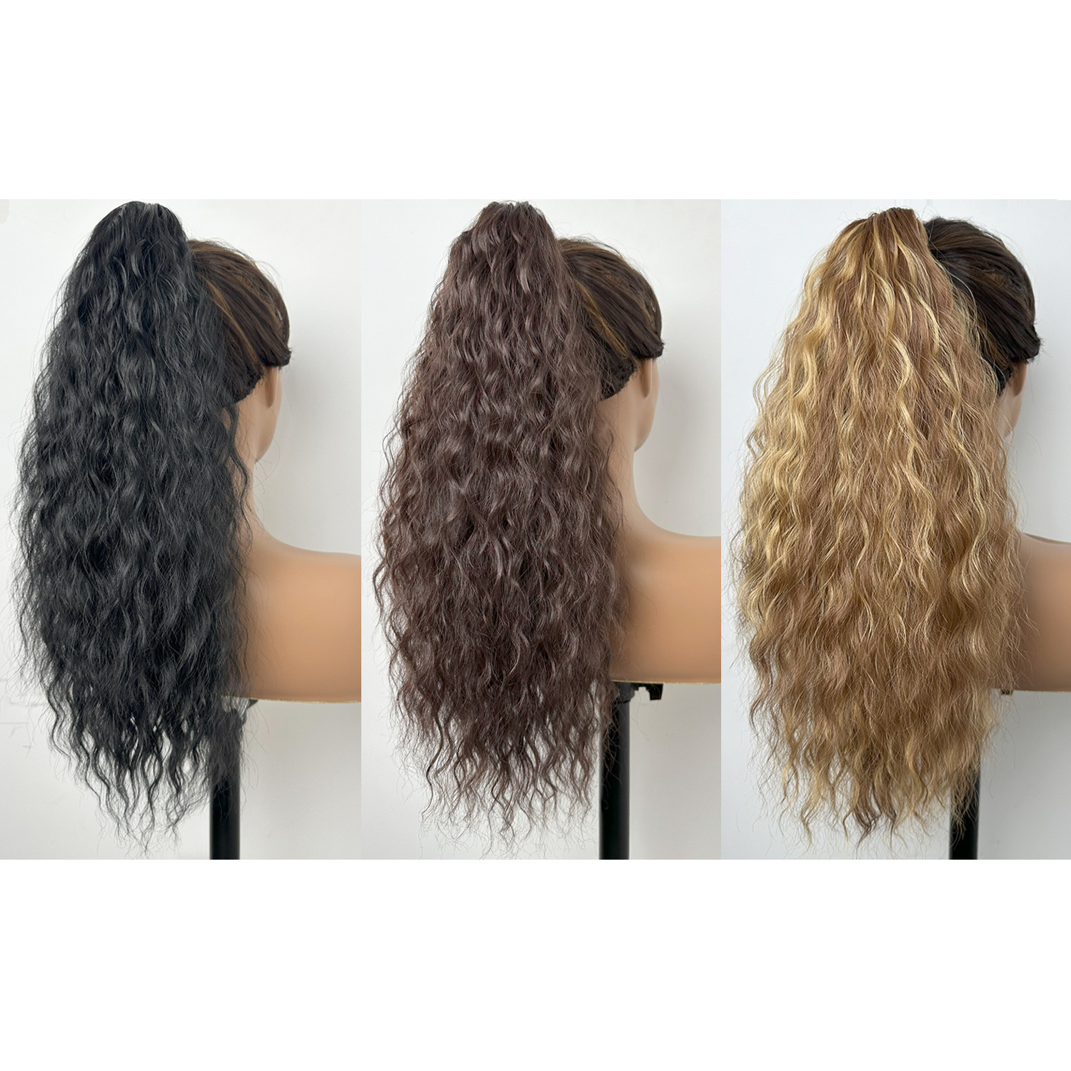 Europa y los Estados Unidos pegando clip de cola de caballo alta simulación ondas flojas rizos se pueden atar comercio electrónico venta caliente suministro de rizos largos