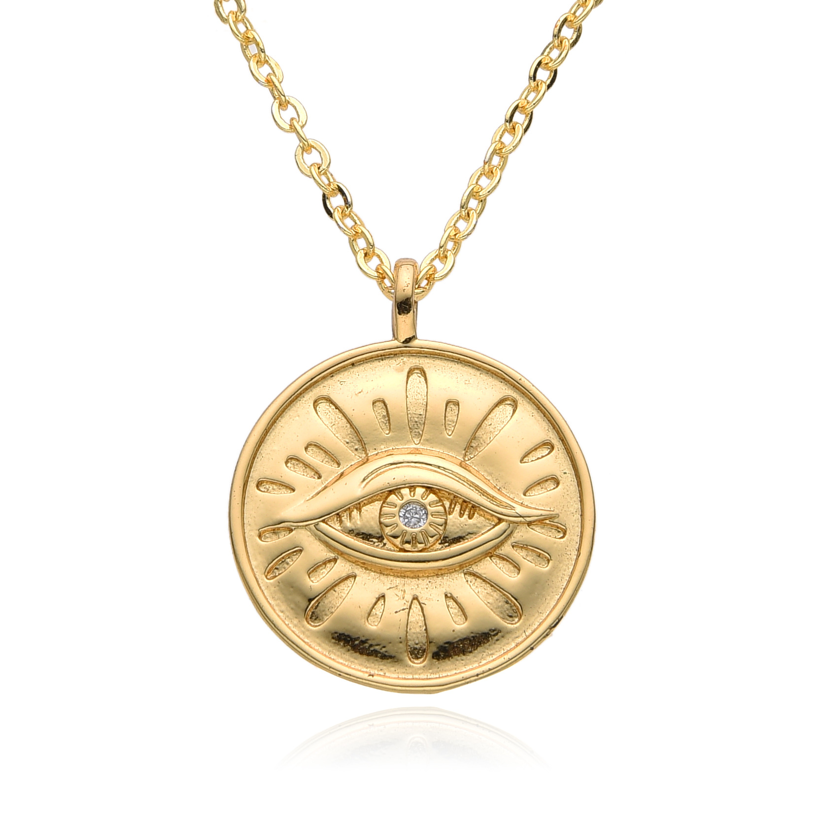 Collana con moneta in ottone placcato oro con ciondolo a forma di occhio di sole INS per uomo e donna_voghion.com