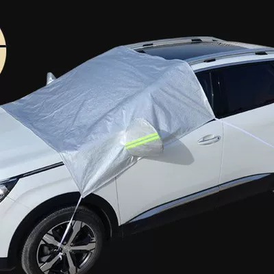 All-season universal car half-cover, summer sun protection and heat insulation, winter snow, frost, and dust protection half-body protective cover (Car clothing) - silver-oxford-fabric-short-half-cover-leave-a-message-for-the-car-model
