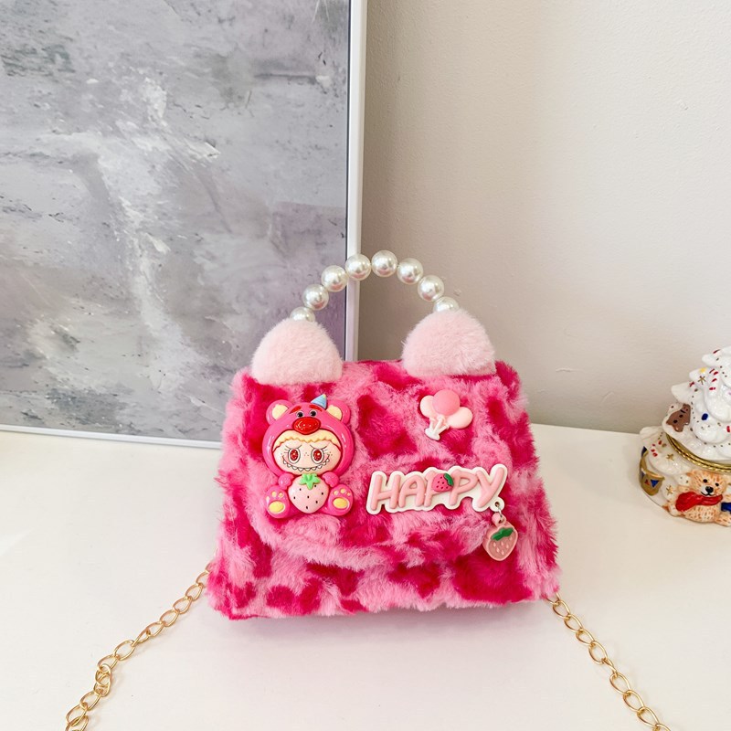 Nuevo leopardo arco bolso infantil peluche princesa de dibujos animados chica bolso de perlas bolso de hombro monedero