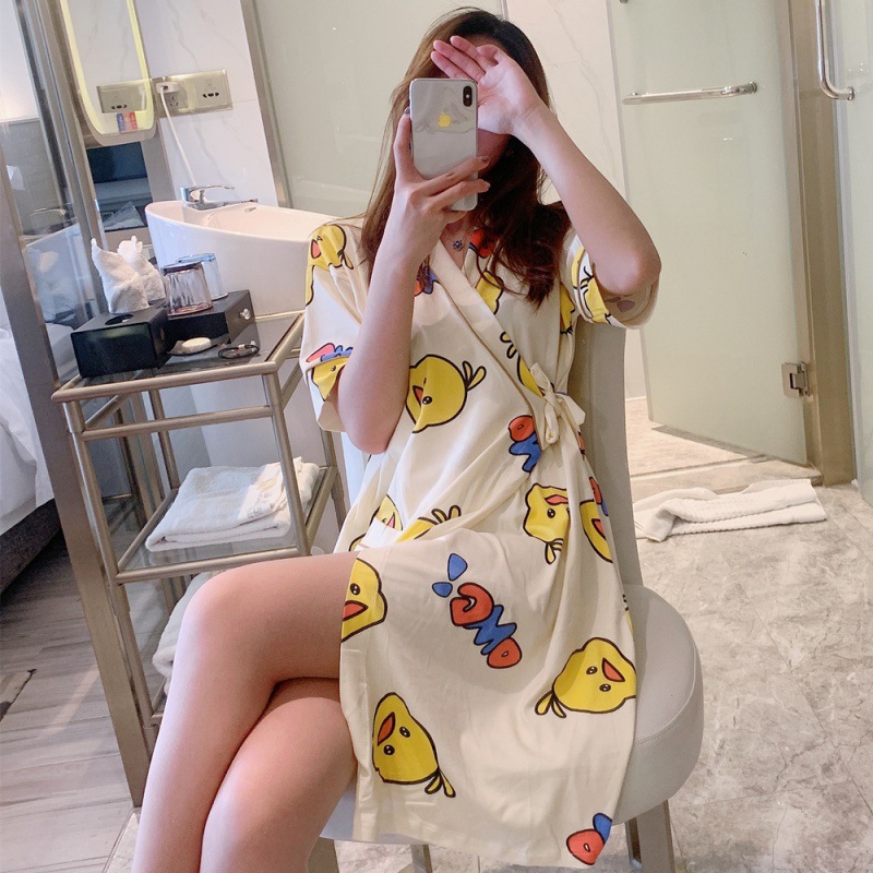 Japanese kimono pajamas summer Short sleeved robe Korean Edition fresh student Thin section summer Nightdress Bathrobe summer