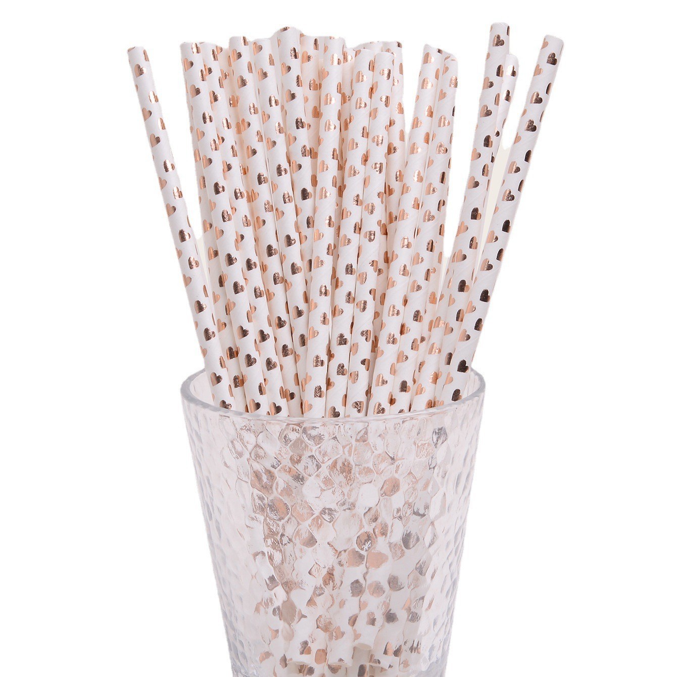 Una gran cantidad de en stock paja de papel desechable al por mayor paja de papel degradable dorado rayado oro rosa transfronterizo