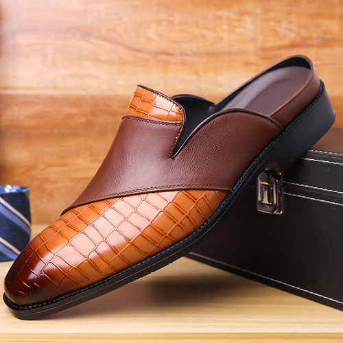 Men's Slippers 48 Size No Heel Lazy Pointed Toe Outdoor Slippers for Men Summer Half Slip Leather Shoes Wholesale