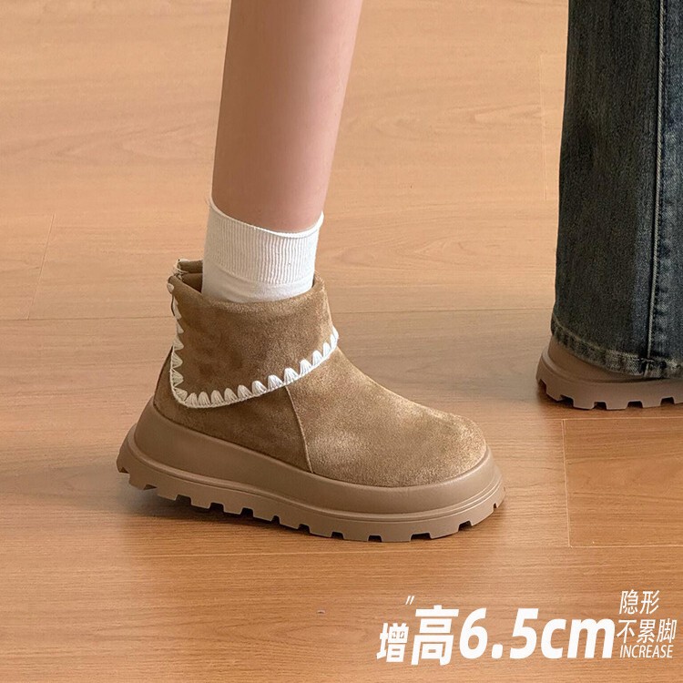 复古厚底马丁靴女2025秋冬新款时尚百搭花边后拉链勃肯短靴子舒适|undefined
