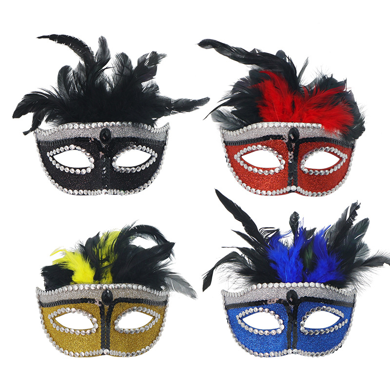 Nuevo Halloween máscaras de plumas de diamantes máscaras de mitad de cara disfraz de fiesta de baile de belleza misteriosa
