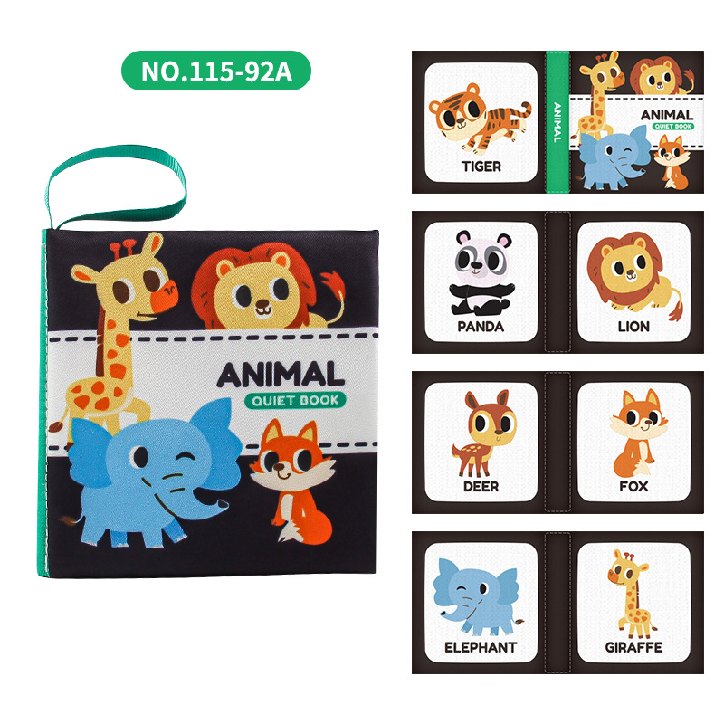 Cuatro libros de tela tridimensionales transfronterizos para bebés juguetes de educación temprana 4 caras 8 páginas en inglés libros de palma de alimentos y cognición animal libros de tela para bebés