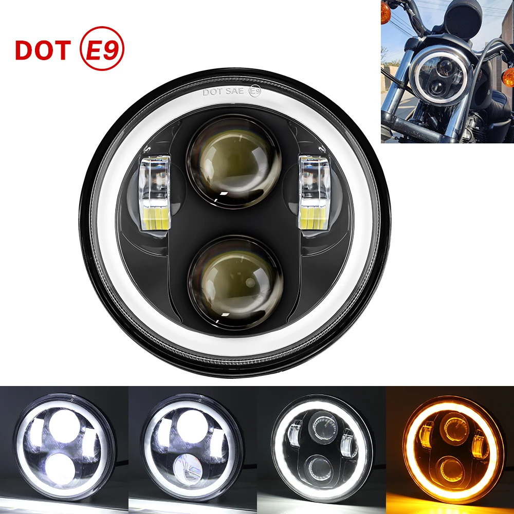 7inch 5.8inch Wrangler Headlight Harley Motorcycle Light Modified Led Angel Ring Headlight Dual-Color Export Model