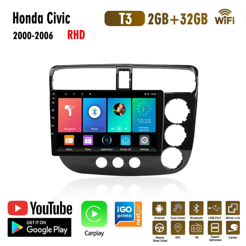 Подходит для Honda Civic 2000-2006 — автомобильный GPS-плеер с Android, Bluetooth, камерой заднего вида