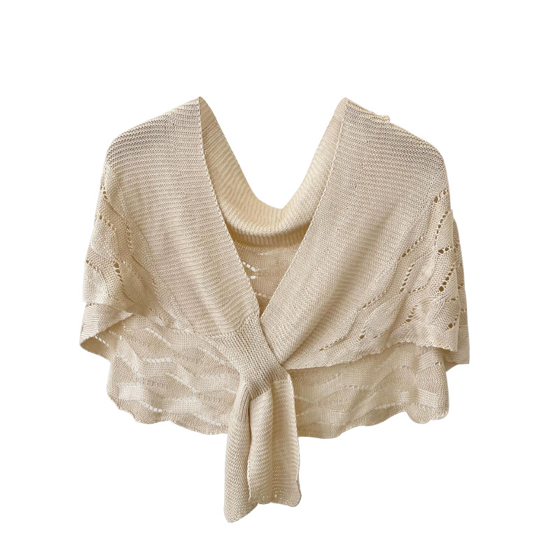 Mantón de punto desgaste exterior de las mujeres estilo de la alta sociedad primavera y verano soporte cervical tejido habitación con aire acondicionado patrón de onda bufanda de hombro collar falso