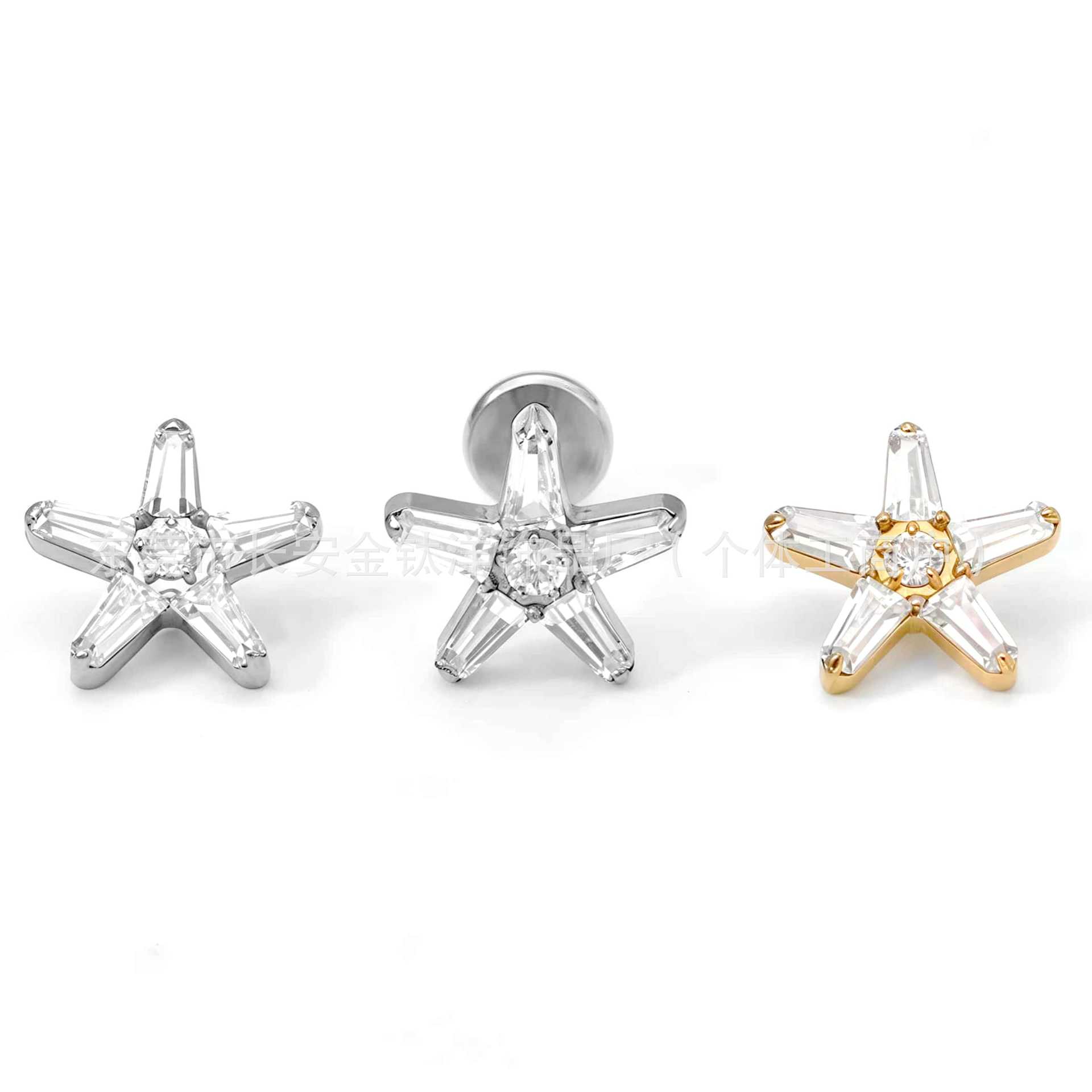F136 Titanium Internal Thread Full Diamond Five-Pointed Star Zircon Ear Bone Nail Star G23 Titanium Alloy Piercing Jewelry detail image 7