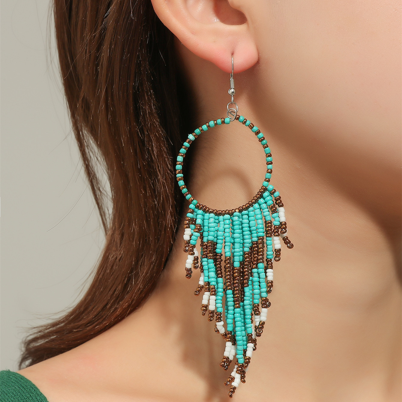 1 Pair Fashion Color Block Alloy Beaded Tassel Women's Earrings display picture 9