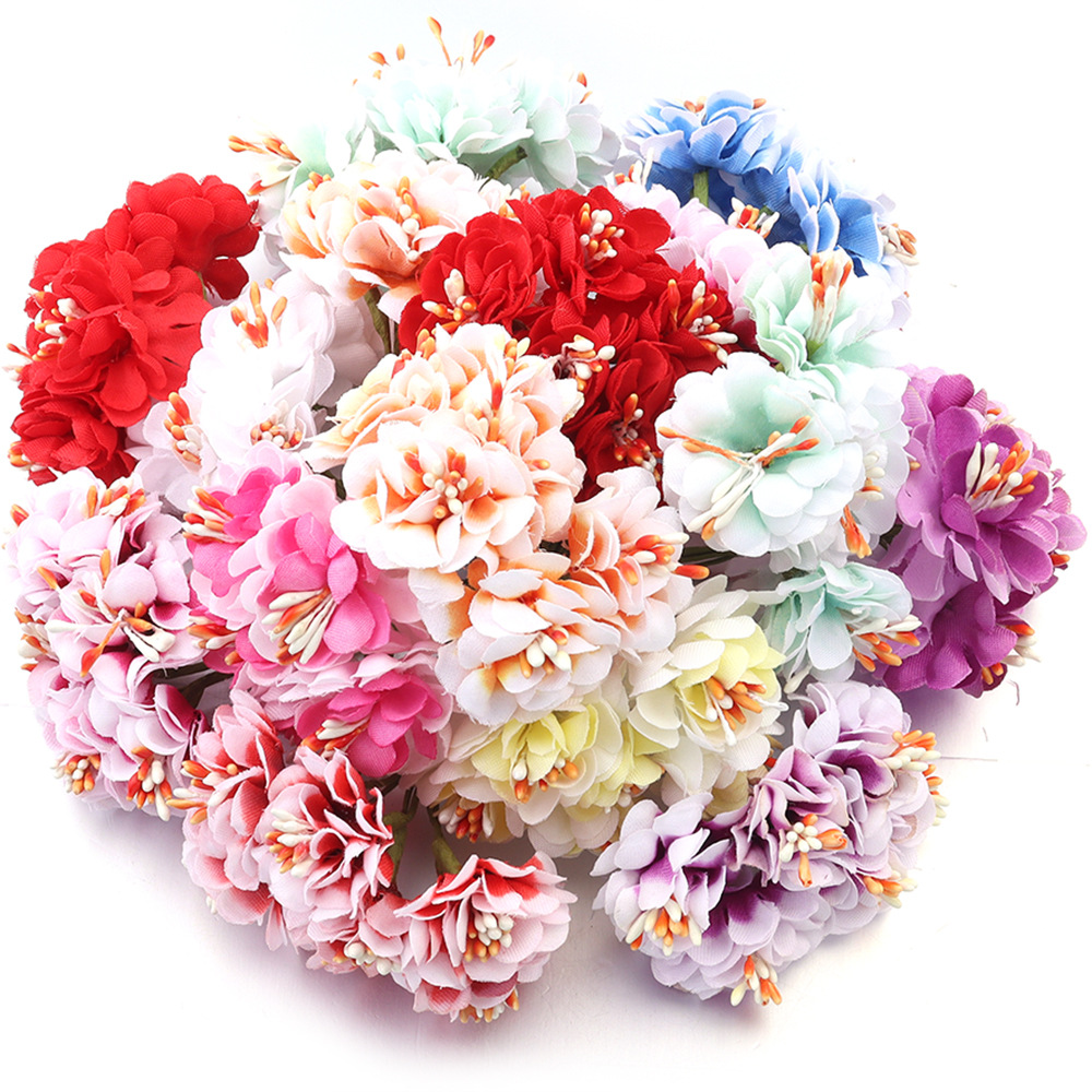 双色仿真立体布艺苹果花山茶花花束手工DIY婚礼家居商店背景装饰