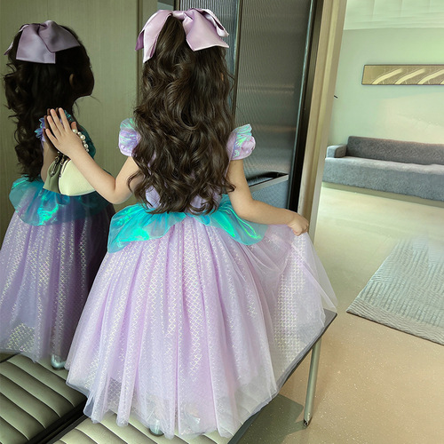 ins girls sequined mermaid princess dress  summer new style baby girl fashionable short-sleeved dress birthday dress
