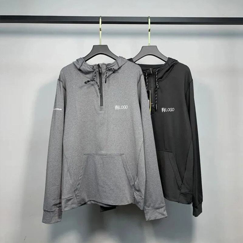 Brand Hooded Sports Half-Pull Long-Sleeved T-Shirt Men's Autumn and Winter Fitness Casual Sports Sweatshirt Top Outer Wear