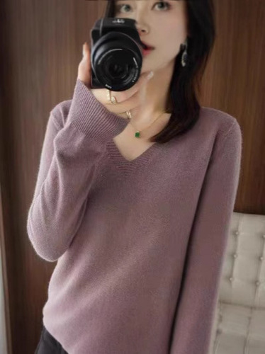 2025 Spring New Solid Color V-Neck Knit Crew Neck Top Slimming Sweater Thin Style Stylish Innerwear