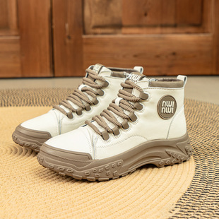 Genuine Leather Boots for Women 2025 Autumn and Winter New Versatile British Style Single Boots for Women Thick-Soled Fleece-Lined Warm Short Boots for Women